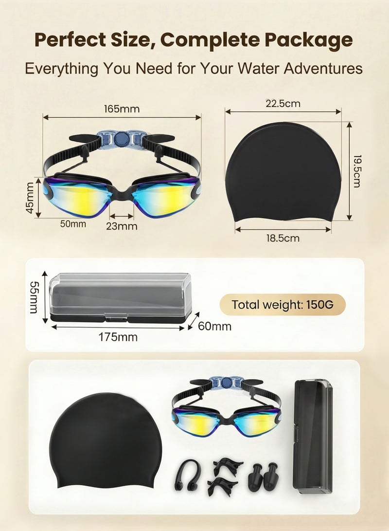 Axpeih 5-in-1 Anti-Fog Pro Swim Goggles Set for Adults with Silicone Swim Cap, Anti-Fog UV Protection, Clear Vision, 180° Panoramic, Durable PC Material - Waterproof Swimming Accessories Kit with Carry Case, Nose Clip, & Earplugs (Black) - Image 5